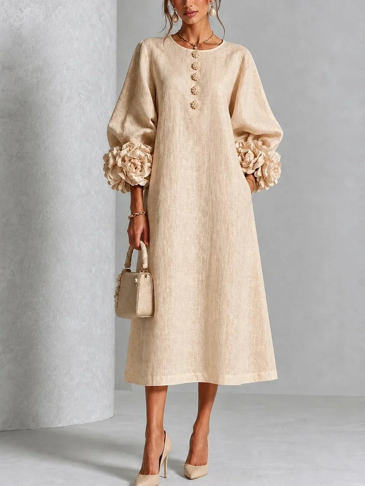 Temperance | 3D Floral Lantern-Sleeve Midi