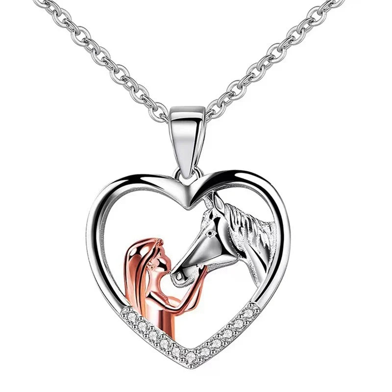 Nell | Heart Zircon Girl Horse Necklace