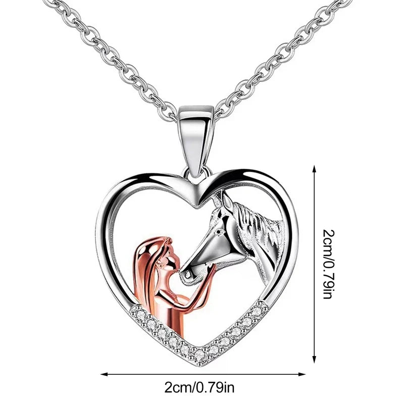Nell | Heart Zircon Girl Horse Necklace