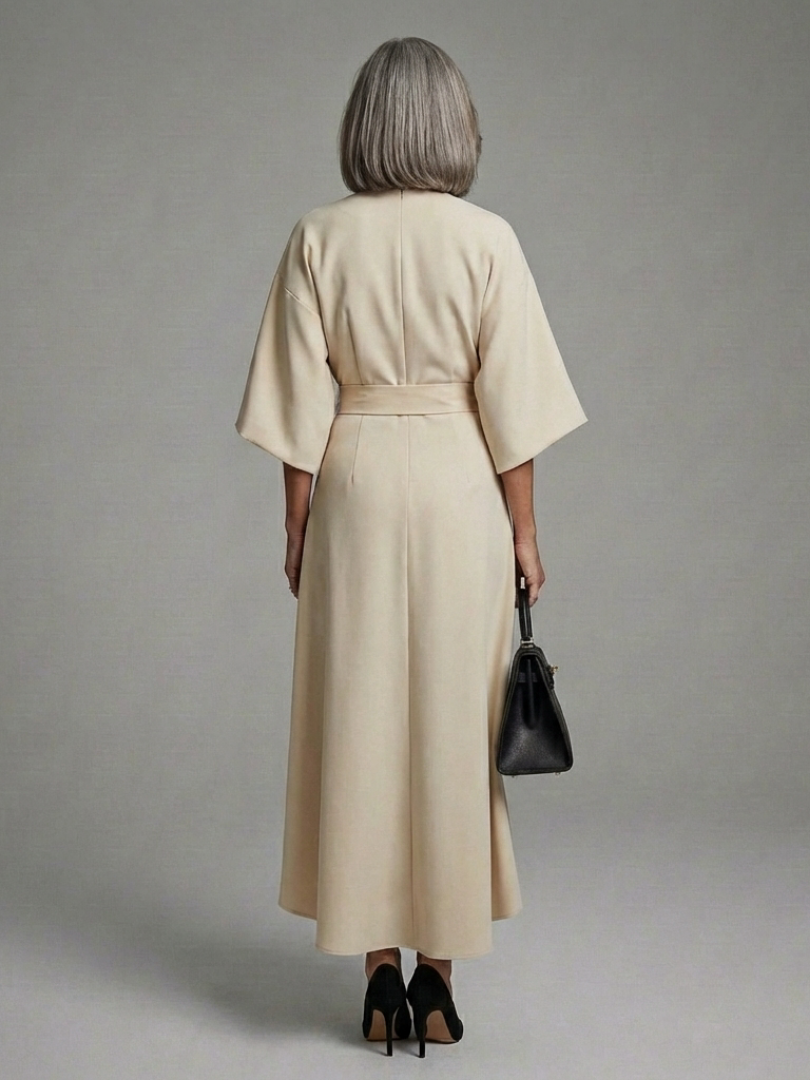 Eira | Asymmetrical Midi Dress with Coat Sleeves and Defined Waist