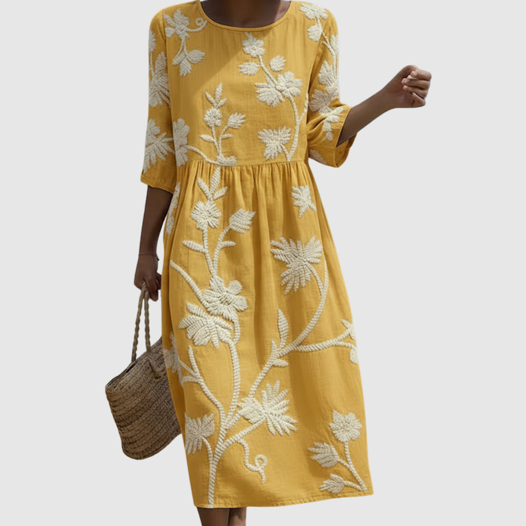 Yassy | Plant & Flower Print Midi Dress