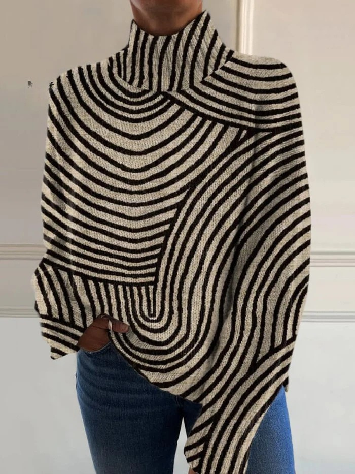 Louella | Line-Pattern Turtleneck Sweater