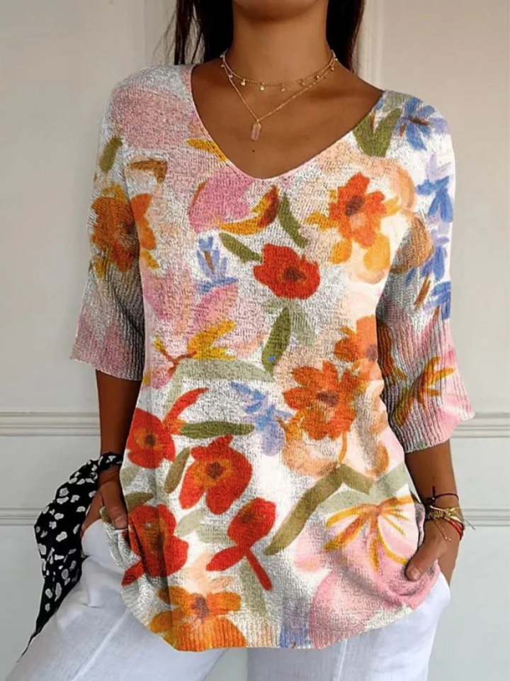 Genevieve | Women's Vintage Art Floral Casual Pullover Knit