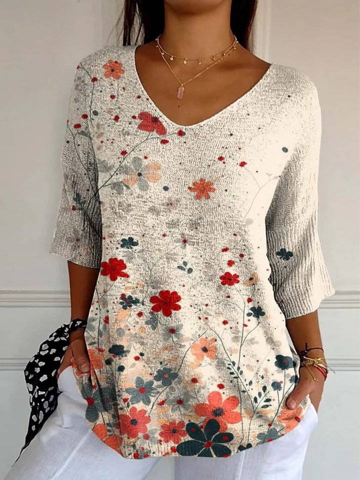 Camilla | Women's Vintage Floral Pattern Art Print Casual Knit Pullover