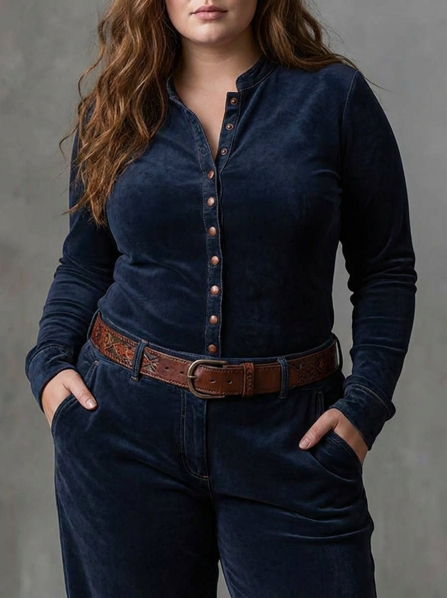 Leonora | Vintage Long Dress in Navy Blue Suede Check (Includes Belt)
