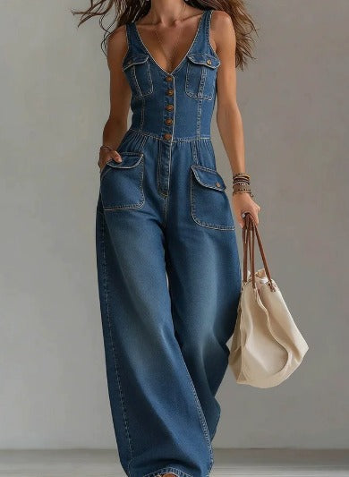 Harper | Elastic Waist Denim Jumpsuit