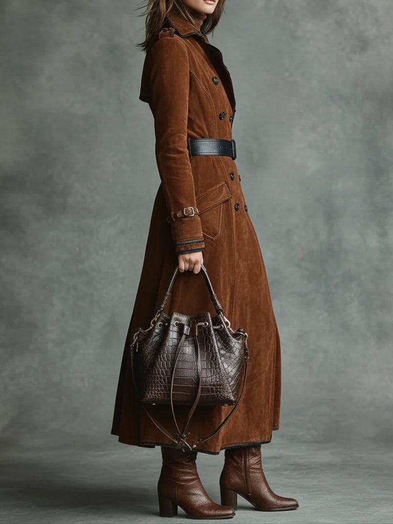 Thea | Double-breasted Suede Coat