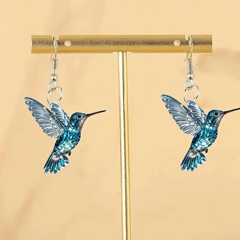Pinky | Blue Crystal Hummingbird Earrings