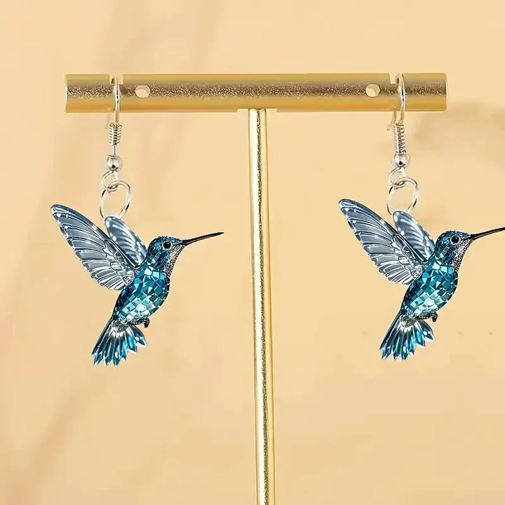 Pinky | Blue Crystal Hummingbird Earrings