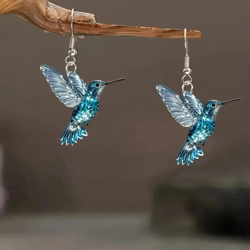 Pinky | Blue Crystal Hummingbird Earrings