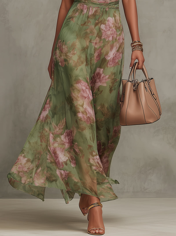 Victoria | Elegant Floral Chiffon Halter Maxi Dress