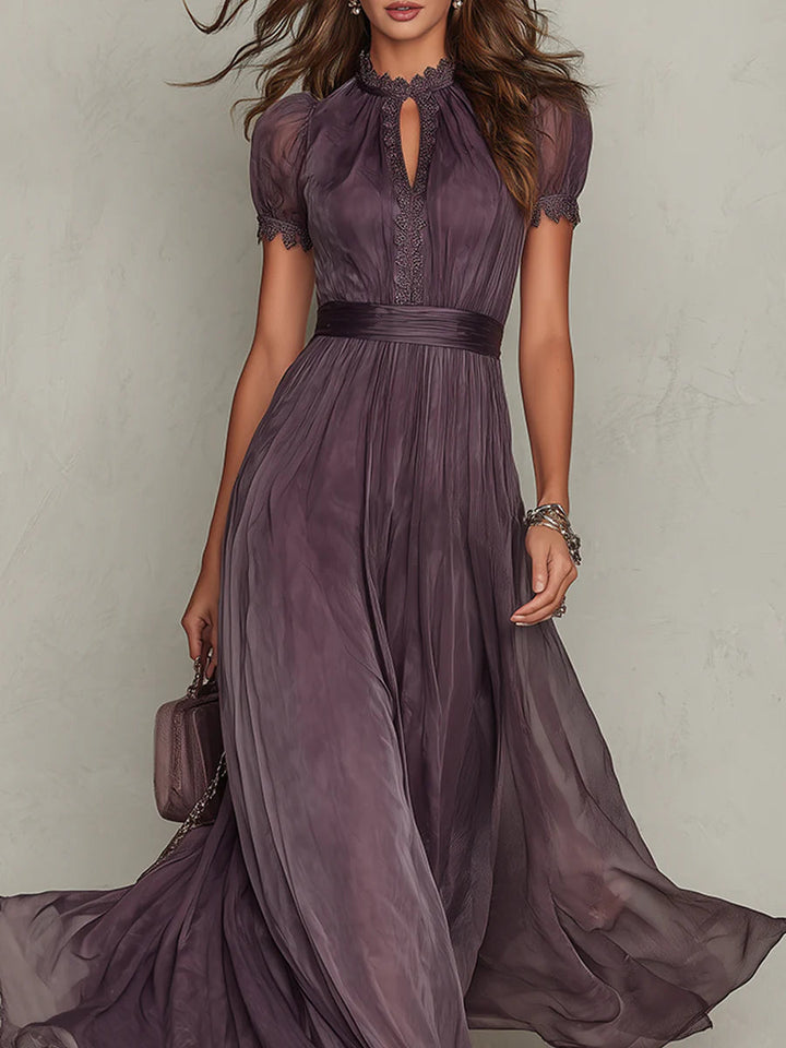 Charlotte | Elegant Purple Chiffon Keyhole Maxi Dress