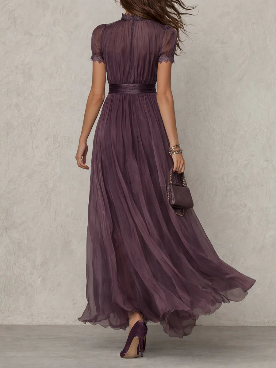 Charlotte | Elegant Purple Chiffon Keyhole Maxi Dress