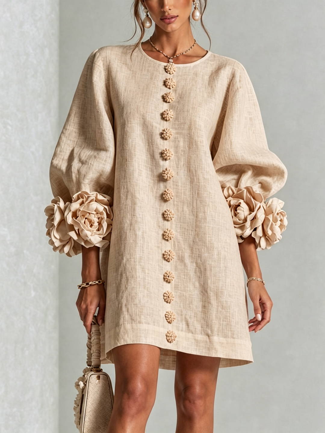 Peggy | Floral-Cuff Button Dress