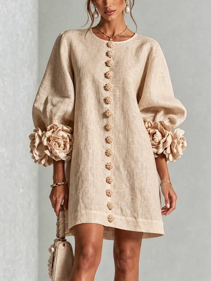 Peggy | Floral-Cuff Button Dress