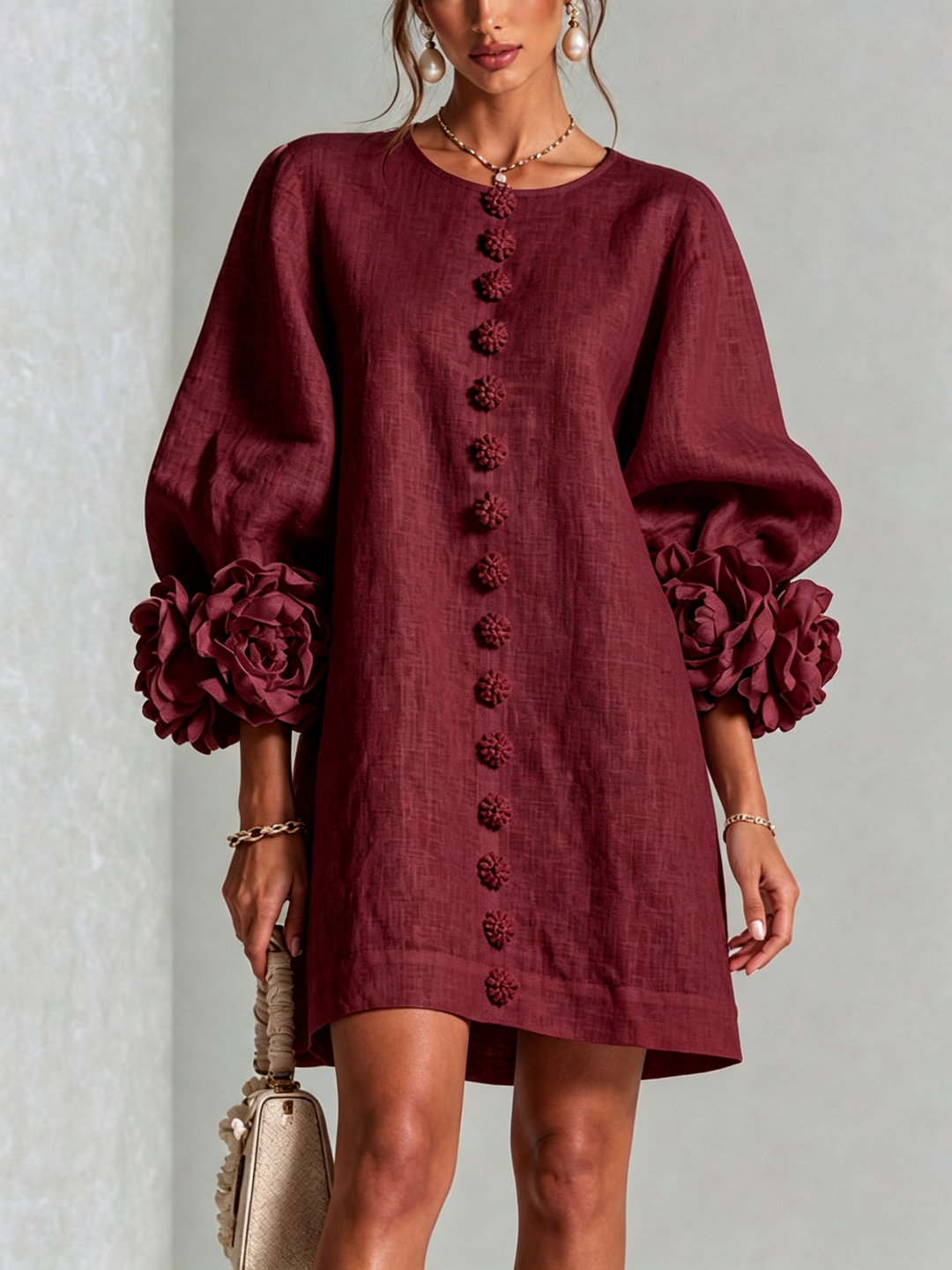 Peggy | Floral-Cuff Button Dress