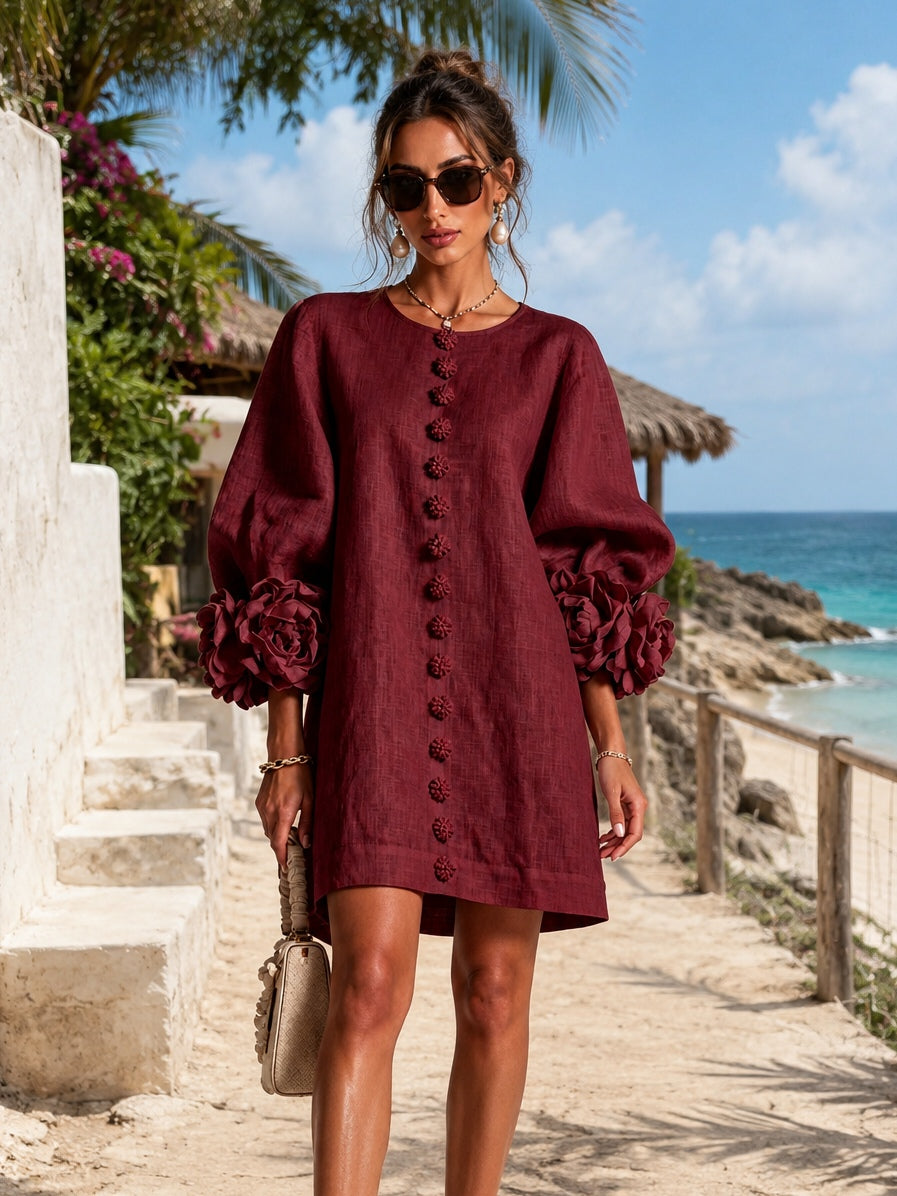 Zephanie | Rosette Cuff Mini Dress