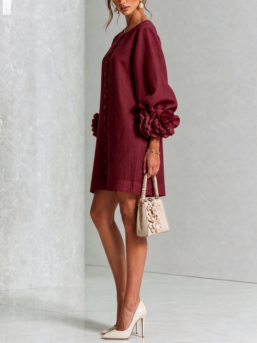 Zephanie | Rosette Cuff Mini Dress