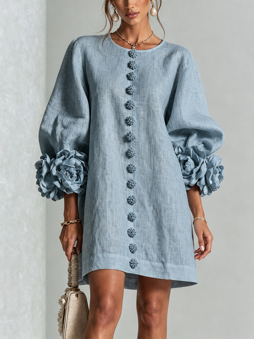 Peggy | Floral-Cuff Button Dress