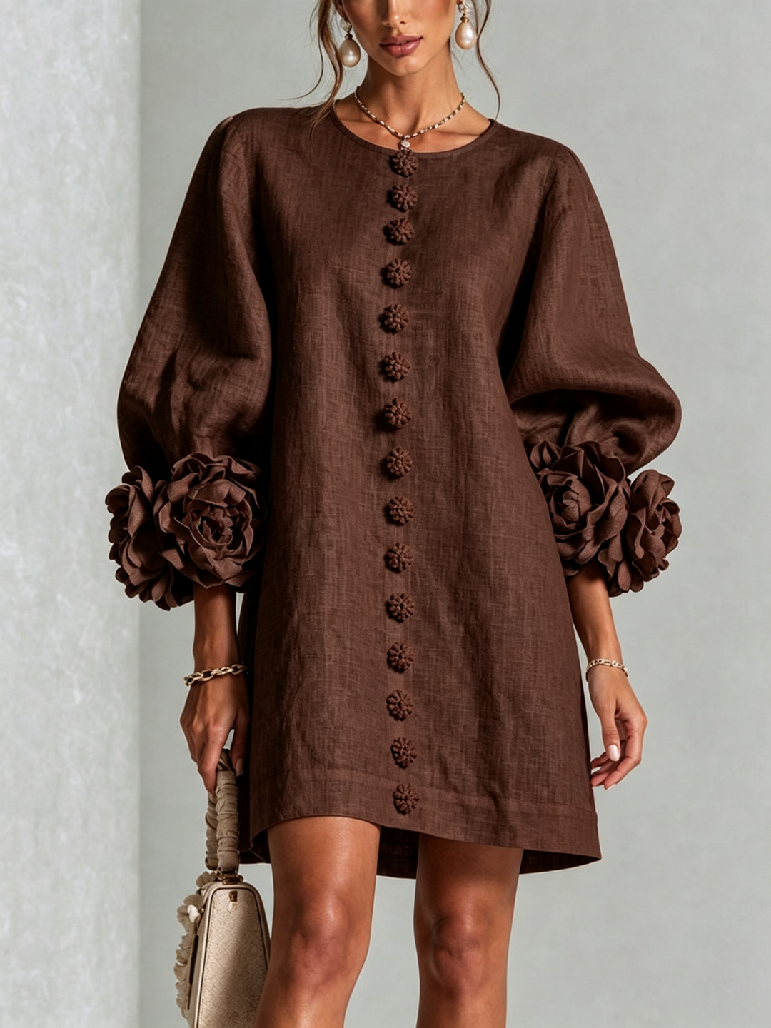 Peggy | Floral-Cuff Button Dress