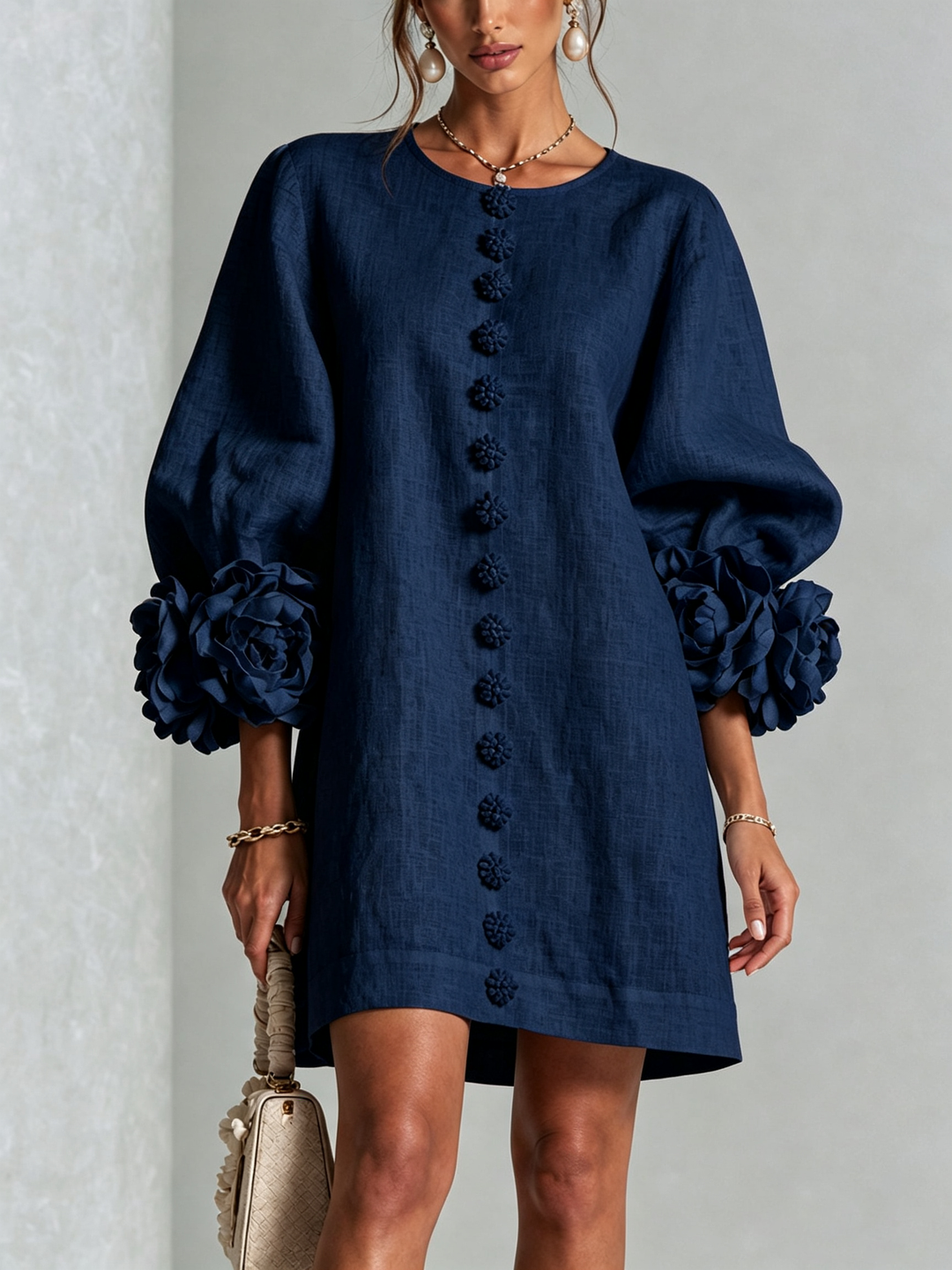 Peggy | Floral-Cuff Button Dress