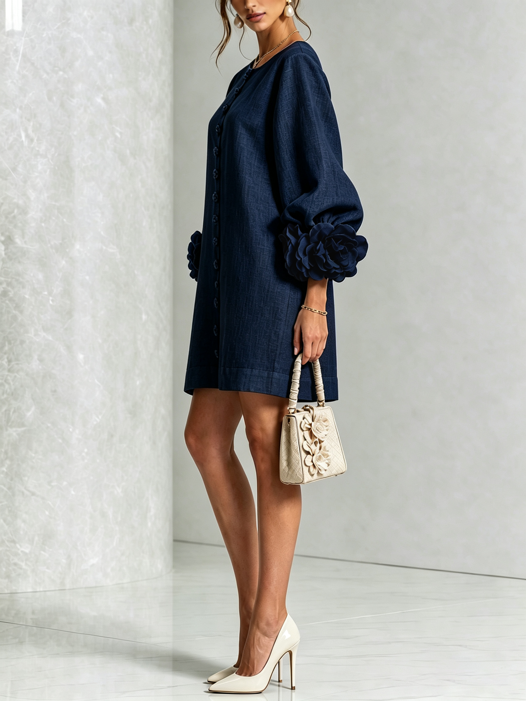 Orlaith | Rosette-Cuff Mini Dress