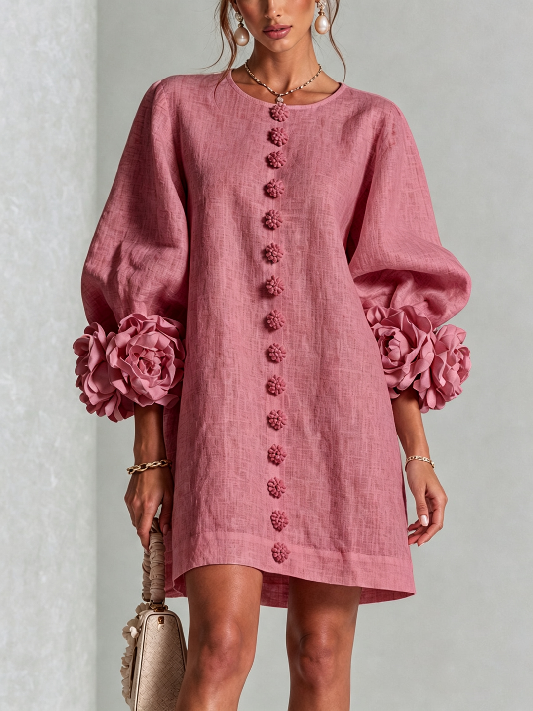 Peggy | Floral-Cuff Button Dress
