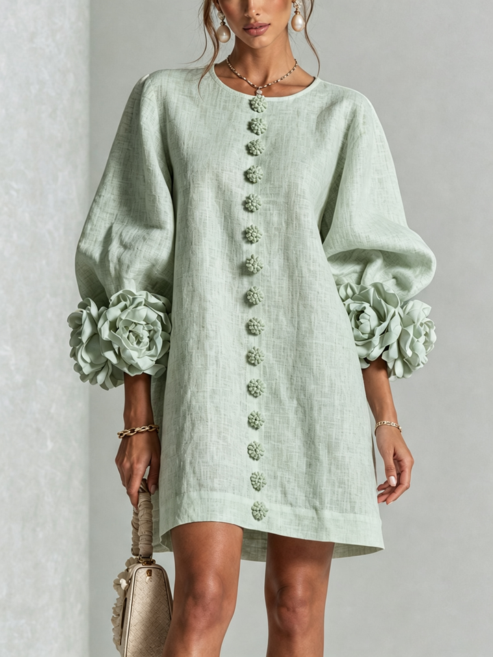 Peggy | Floral-Cuff Button Dress
