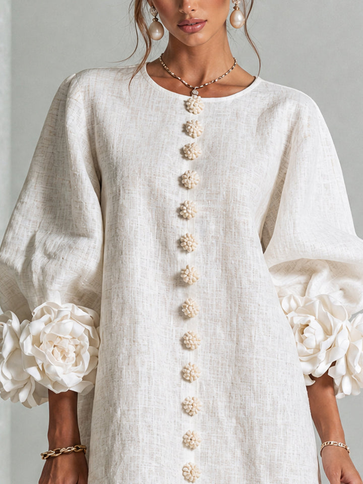 Peggy | Floral-Cuff Button Dress