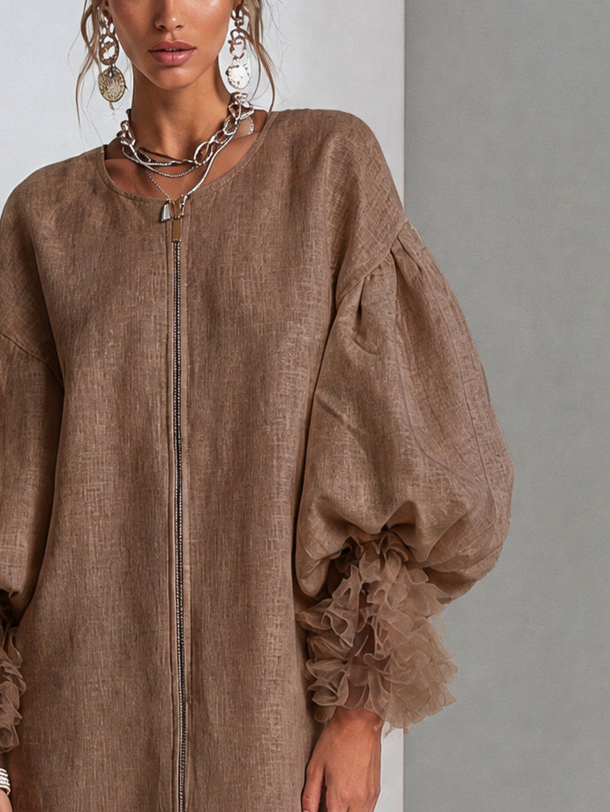Sibyl | Zip-Front Balloon Sleeve Dress