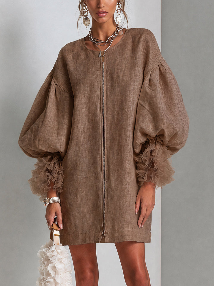 Sibyl | Zip-Front Balloon Sleeve Dress