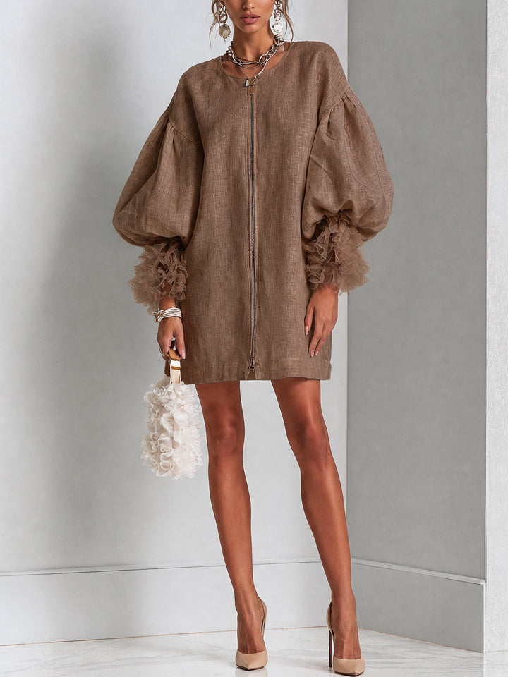 Sibyl | Zip-Front Balloon Sleeve Dress