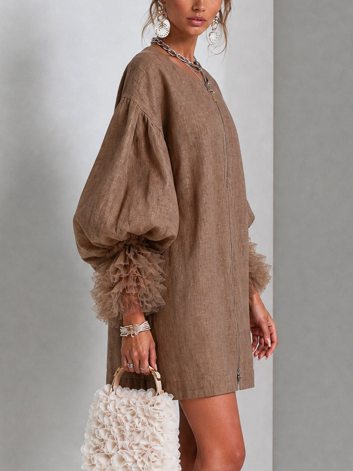 Sibyl | Zip-Front Balloon Sleeve Dress