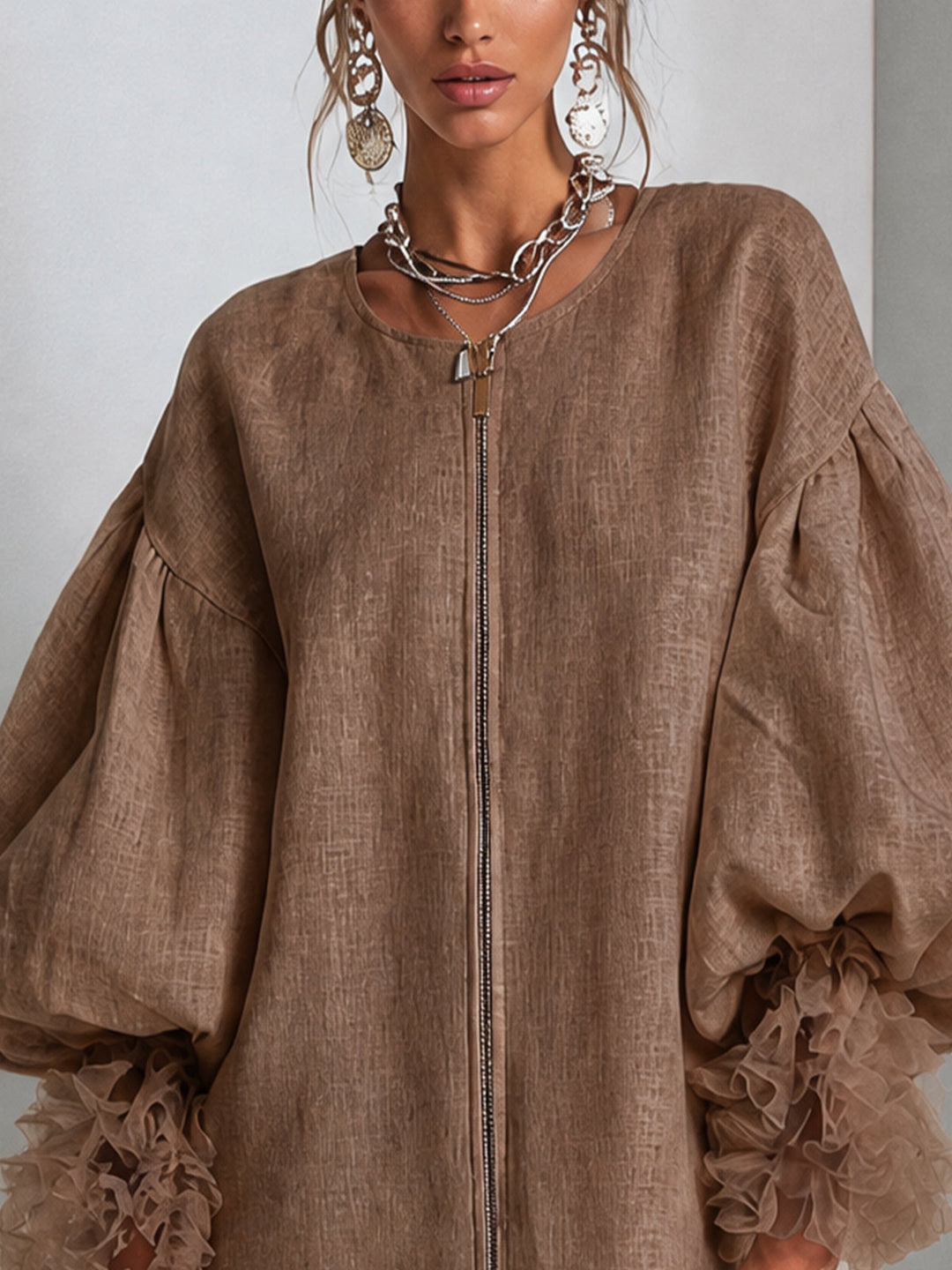 Meadow | Zip-Front Balloon Sleeve Dress