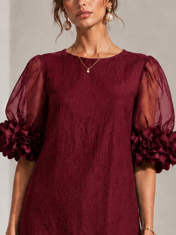 Pansy | Floral-Cuff Puff-Sleeve Dress