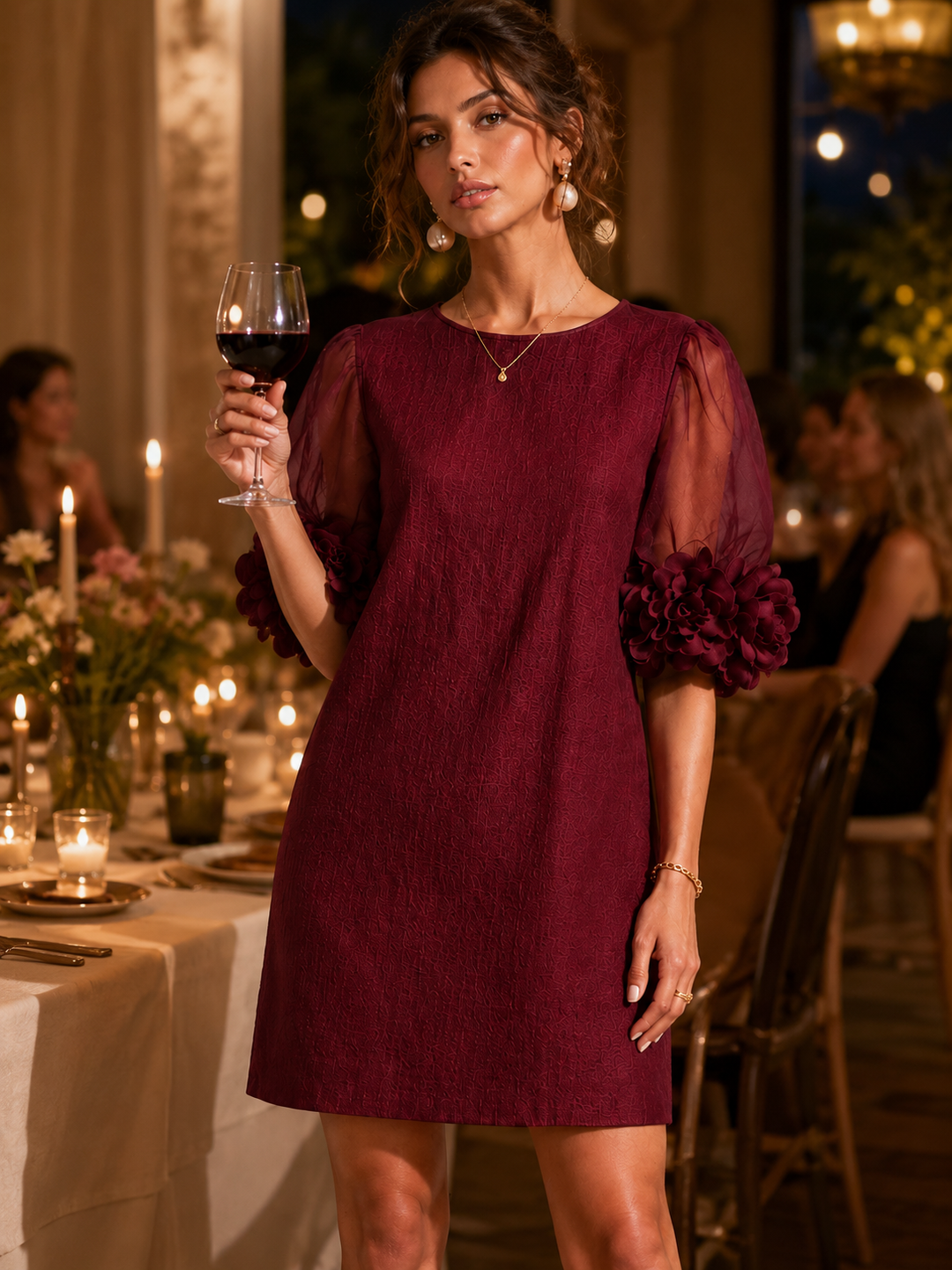 Pansy | Floral-Cuff Puff-Sleeve Dress