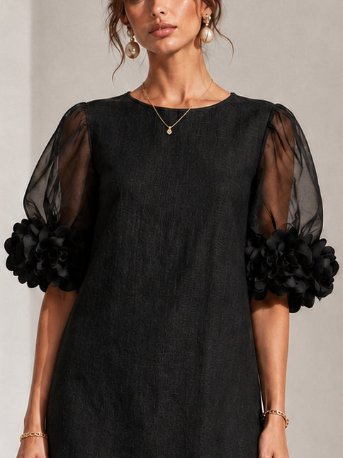 Lesley | Floral-Cuff Puff-Sleeve Dress
