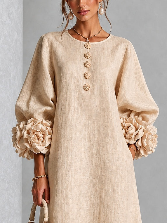 Nicola | Rosette-Cuff Midi Dress