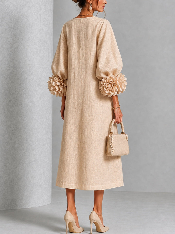 Nicola | Rosette-Cuff Midi Dress