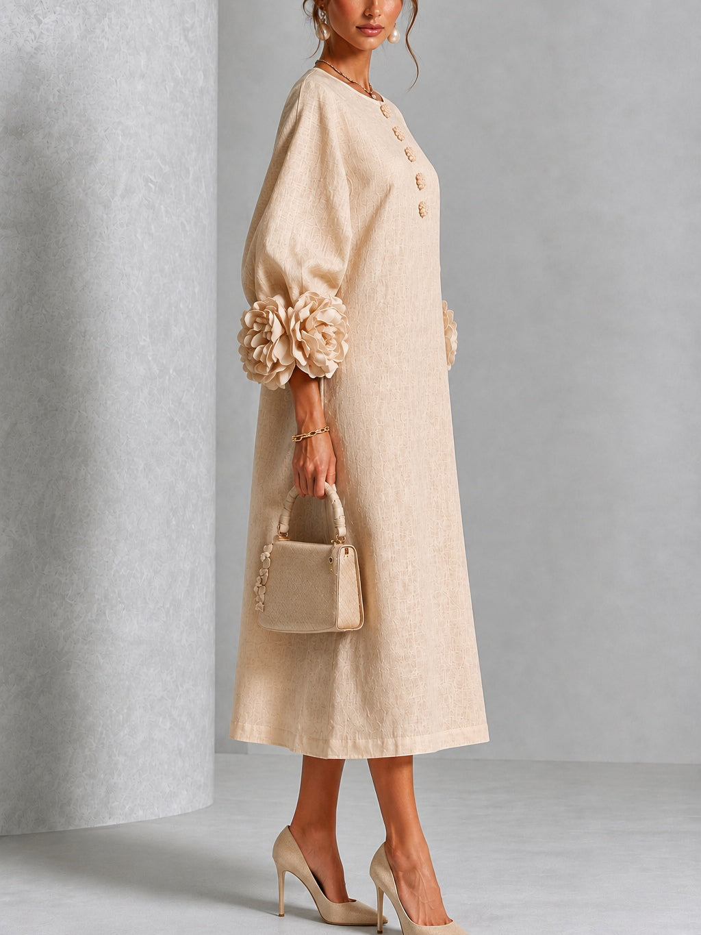 Nicola | Rosette-Cuff Midi Dress