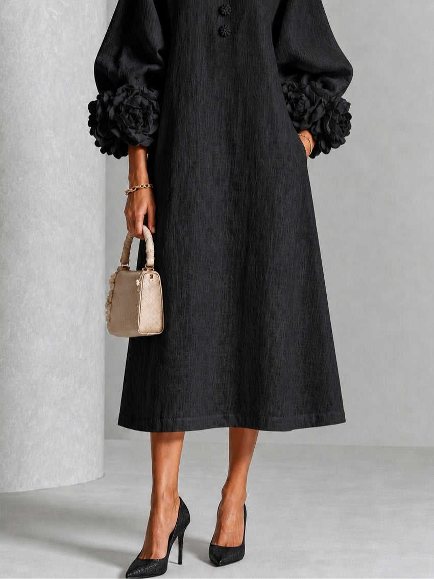 Viv | Floral-Cuff Midi Dress