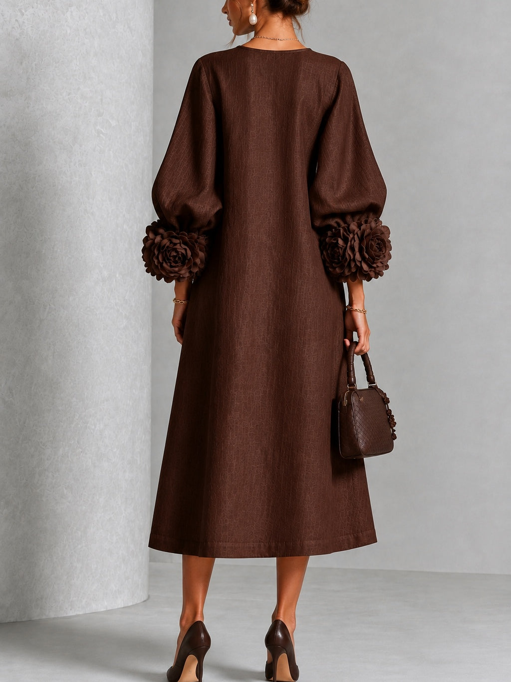 Cicely | Floral-Cuff Midi Dress