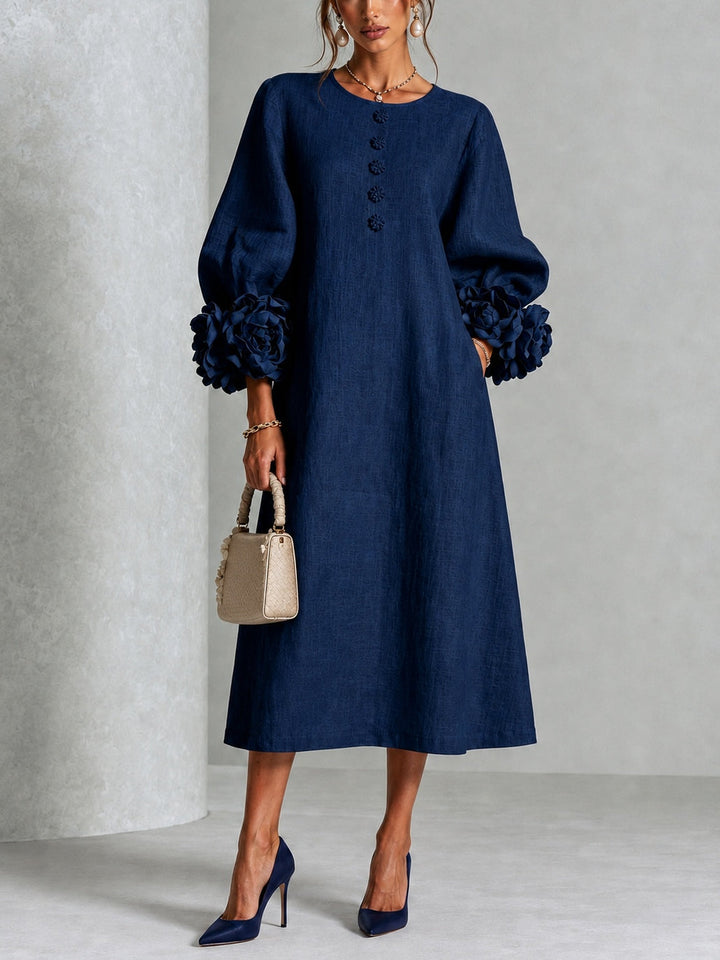 Corene | Floral-Cuff Midi Dress