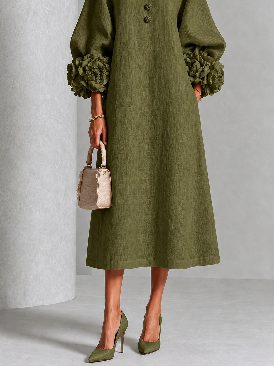 Pia | Floral-Cuff Midi Dress