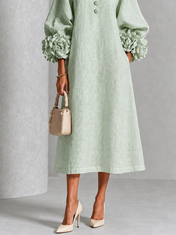 Greer | Floral-Cuff Midi Dress