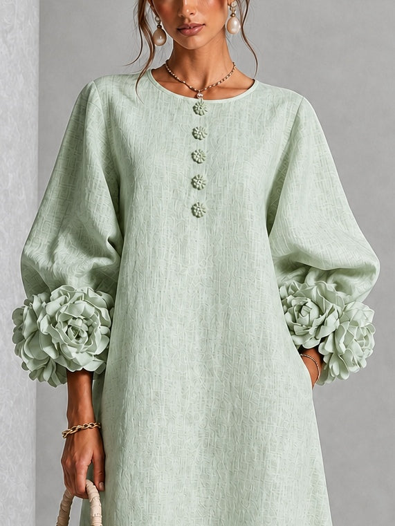 Greer | Floral-Cuff Midi Dress