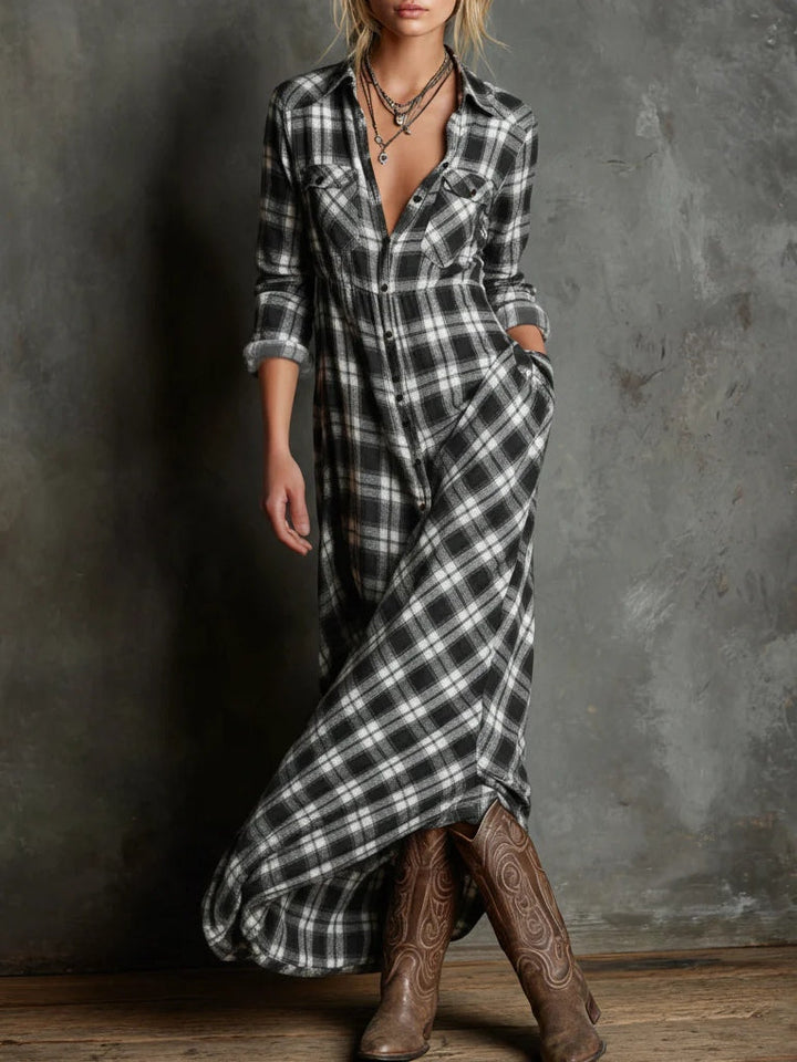 Angelina | Plaid Long Shirt Dress