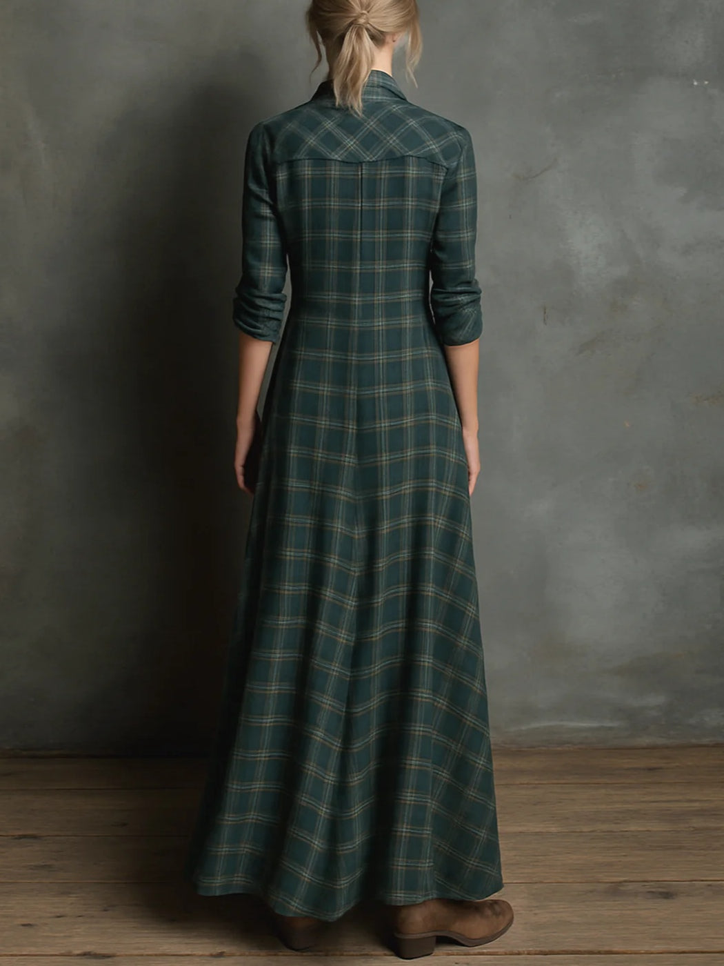 Angelina | Plaid Long Shirt Dress