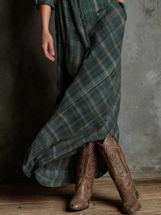 Angelina | Plaid Long Shirt Dress