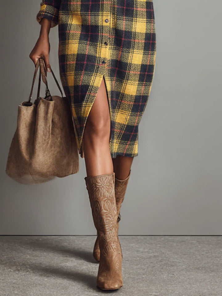 Talia | Flannel Long Sleeve Midi Dress